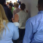 View from behind as Kathi becomes an American citizen