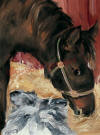 Painting by Deborah Sprague of Windchill rescue colt and Walker 